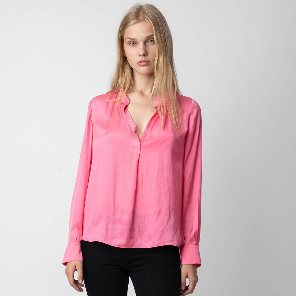 Tink Satin Long Sleeve Shirt in Rubber Pink From Zadig and Voltaire 