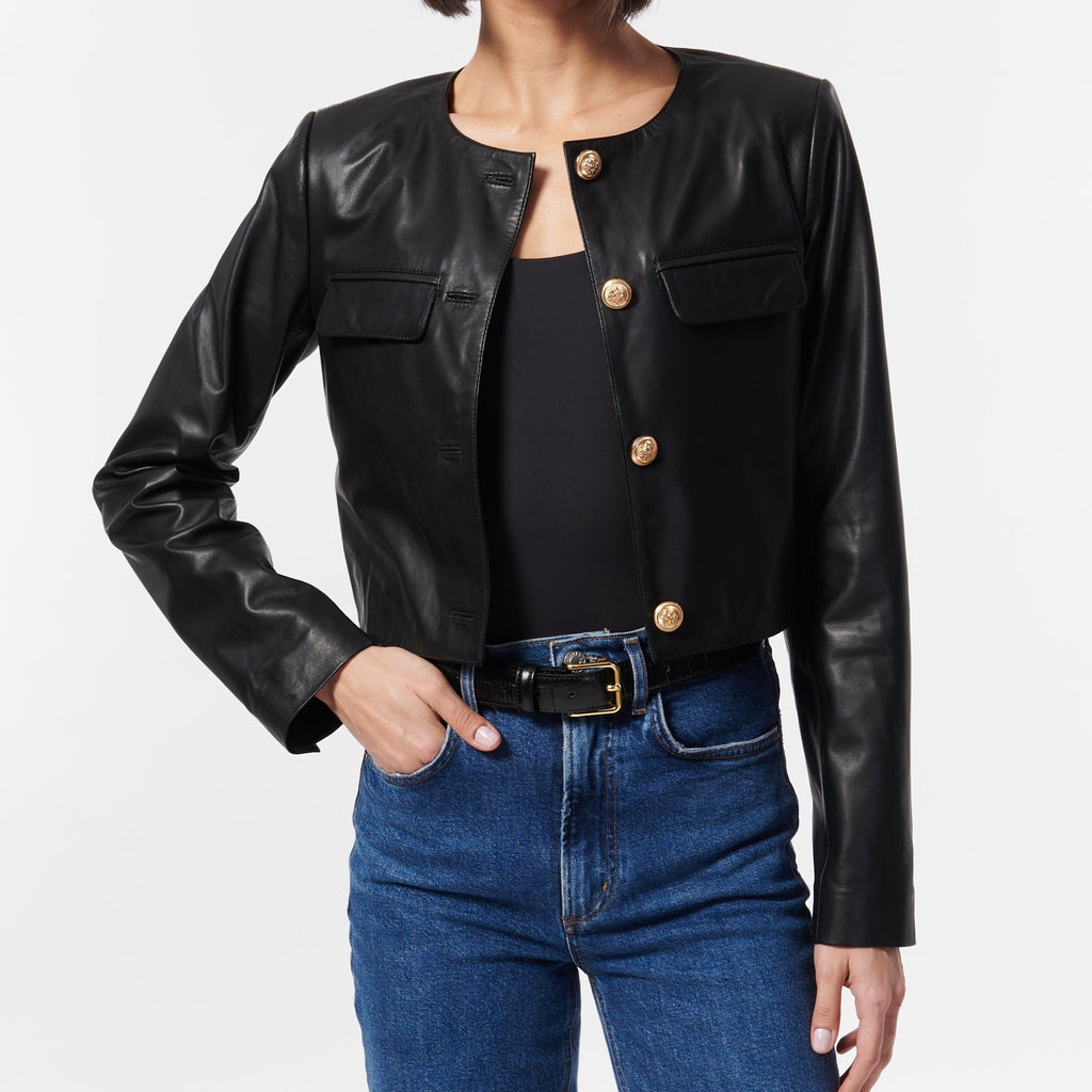 Ludmilla Genuine Leather Jacket in Black from Cami NYC