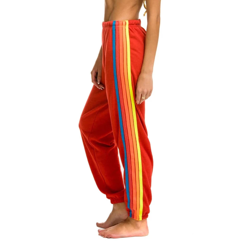 5 Stripe Sweatpants in Red + Neon Rainbow from Avaitor Nation 