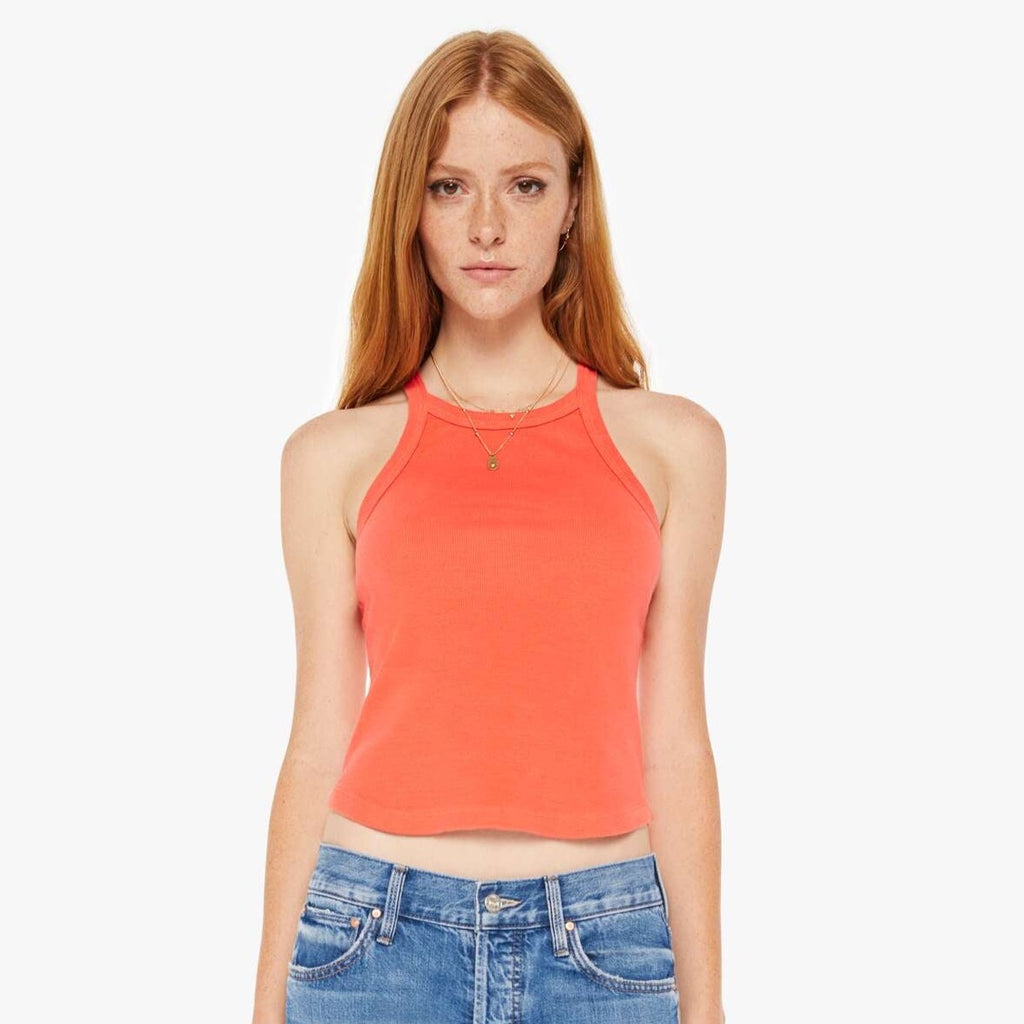 The Up In Arms Tank Top in Hot Coral from Mother Denim.     The Up In Arms tank features a slim fit, racer-style straps that cross in the back and a slightly curved hem.  Made in Los Angeles.