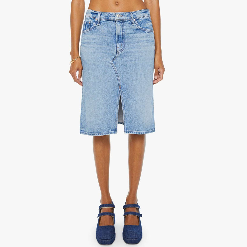 The Ditcher Midi Denim Skirt in Never Let Go from MOTHER.