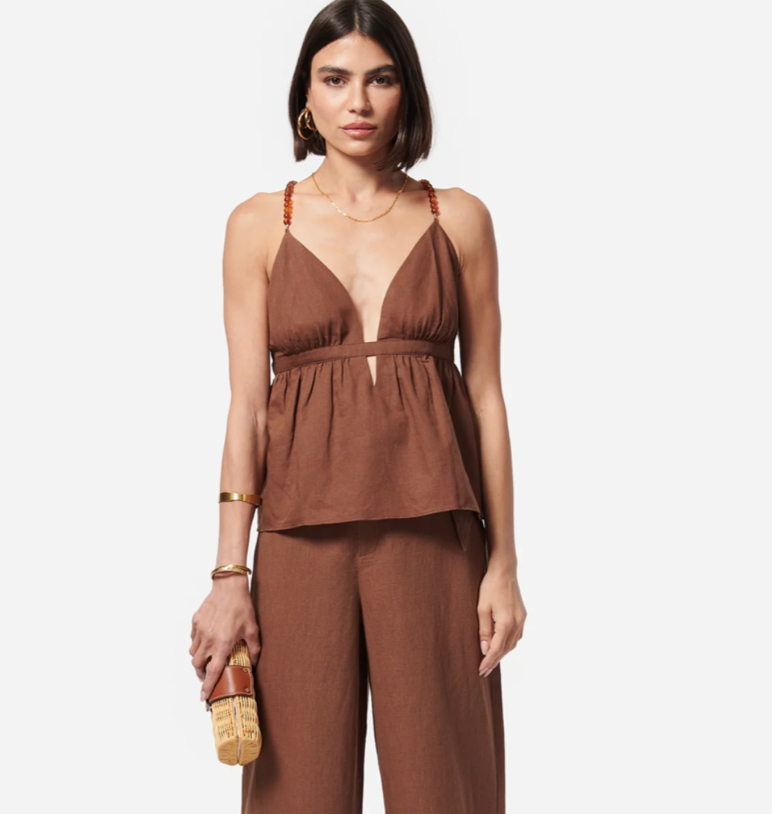 Tortoise Shell Bead Cami | Coconut Brown