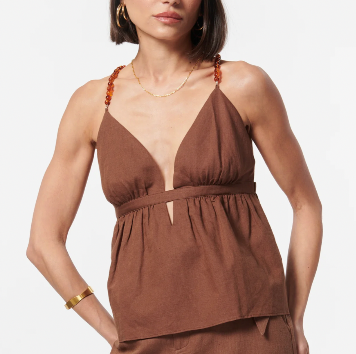 Tortoise Shell Bead Cami | Coconut Brown