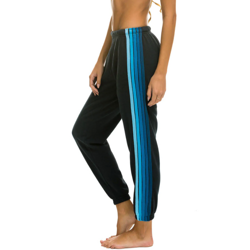 5 Stripe Sweatpants | Charcoal + Blue Stripe