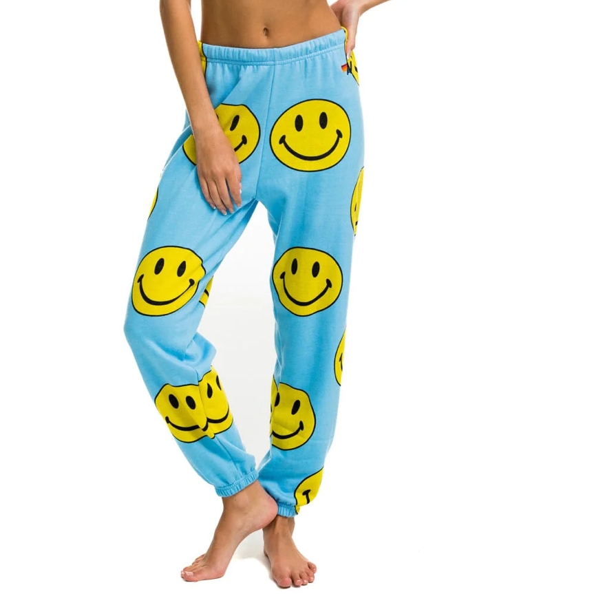Smiley Repeat Sweatpants Sky Blue Sea Wander