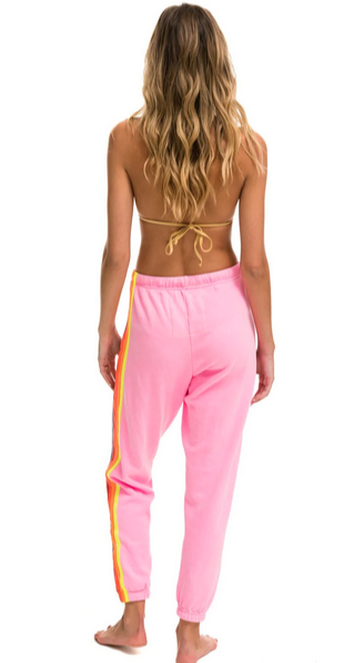 5 Stripe Sweatpants | Neon Pink + Yellow, Purple Stripe