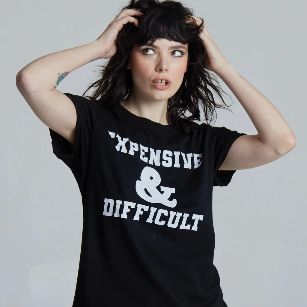 Expensive & Difficult Tee Shirt in Black from Recycled Karma.
