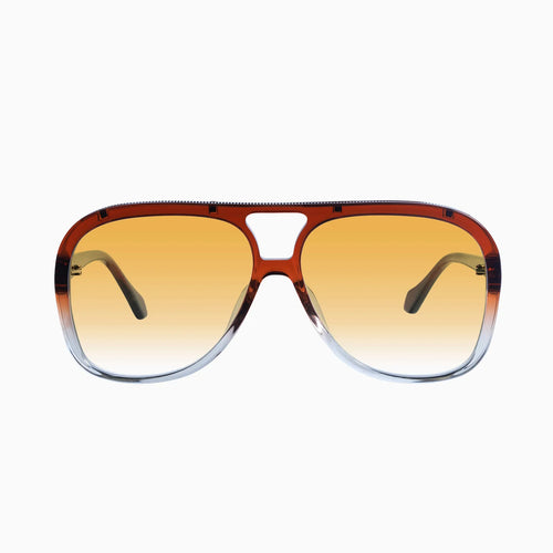 Bang Sunglasses | Burnt Orange Fade To Crystal w. Gold Metal Trim + Orange Gradient Lens