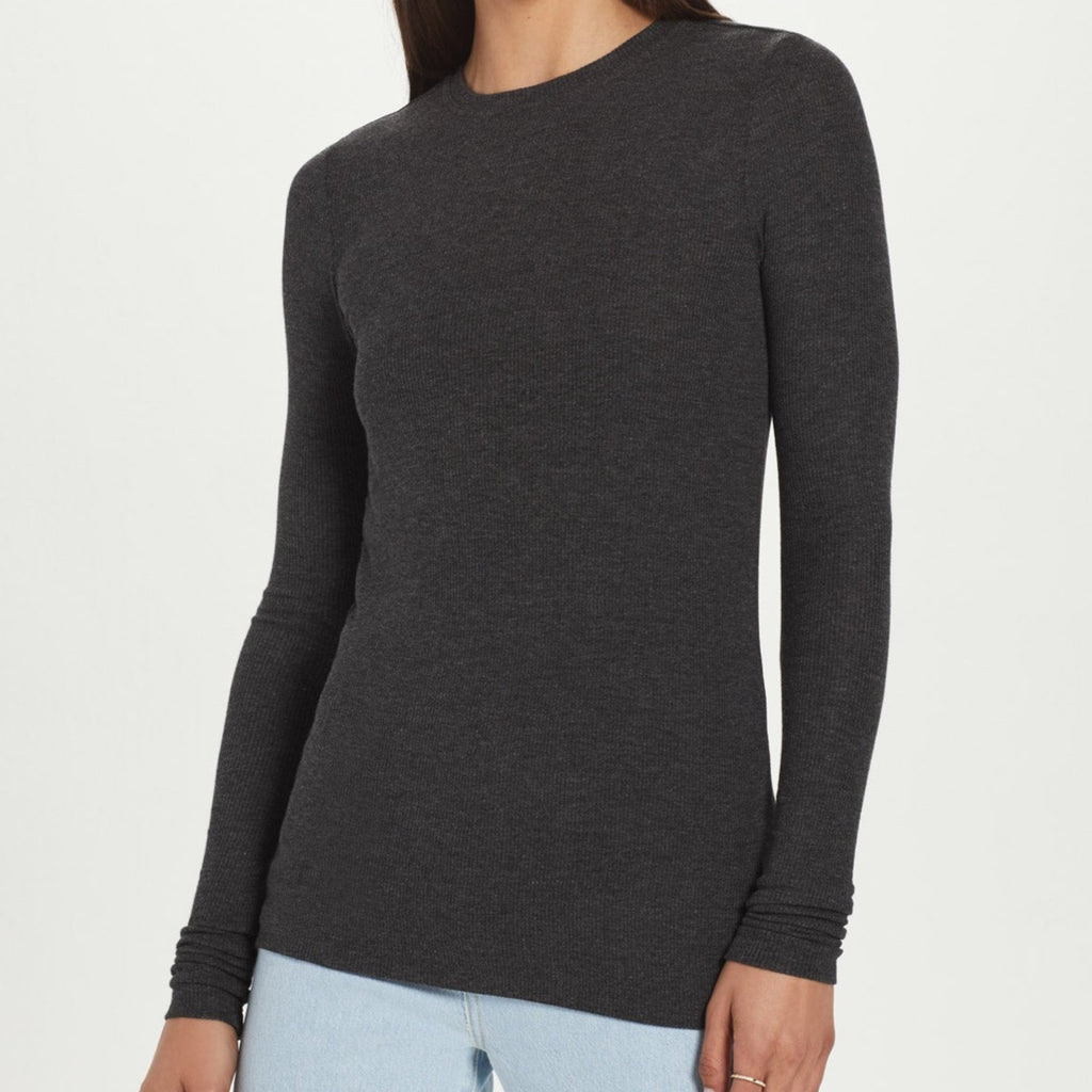 Ribbed Long Sleeve Top in Charcoal from Goldie. 