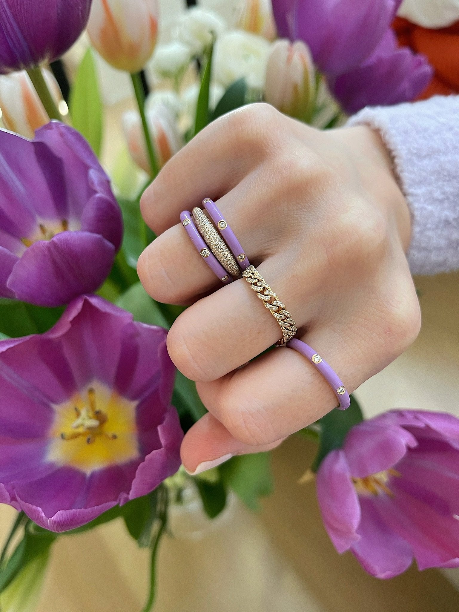 3 Diamond Enamel Ring | Lavender | Size 6.5