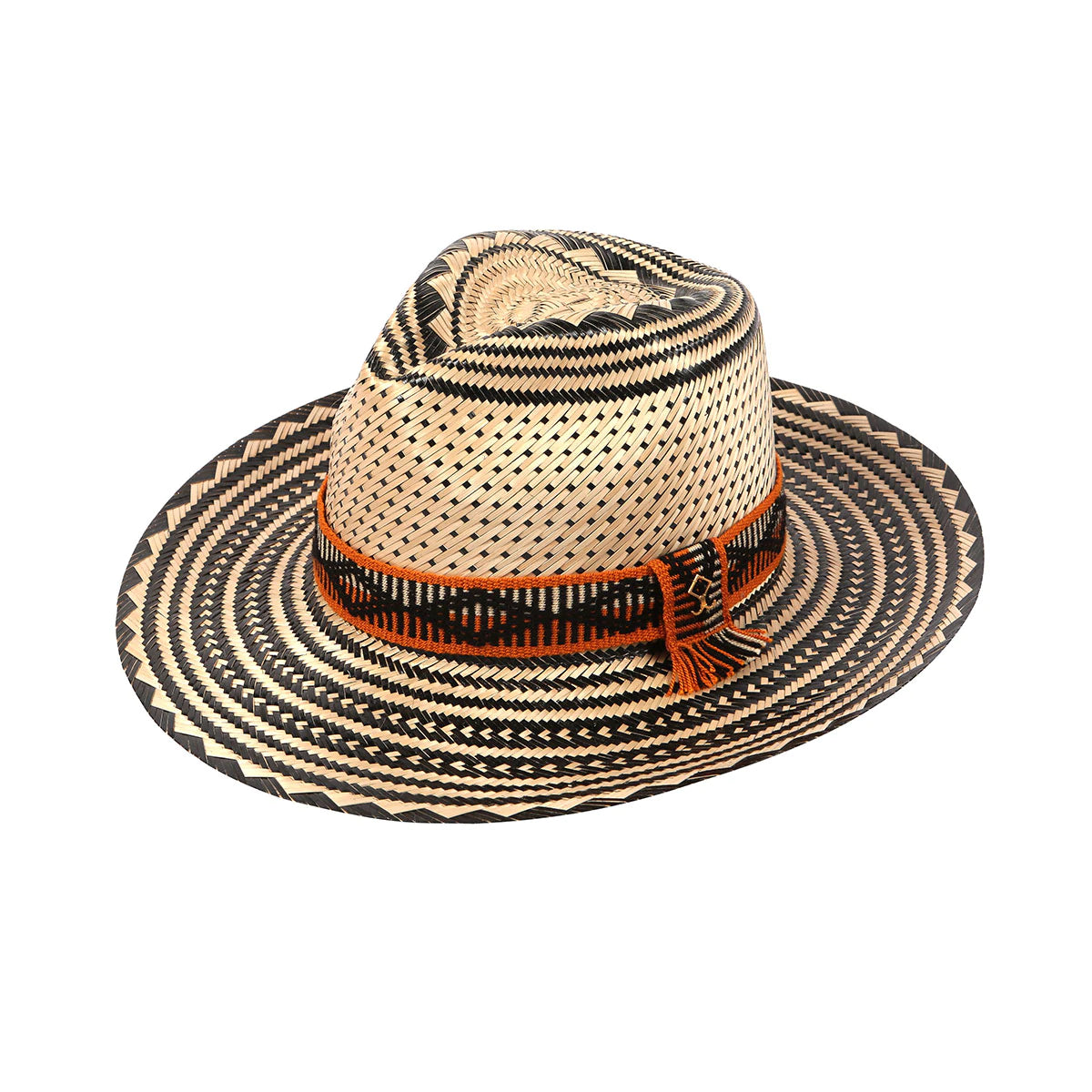 Alva Straw Hat | Black + Orange Pattern Work