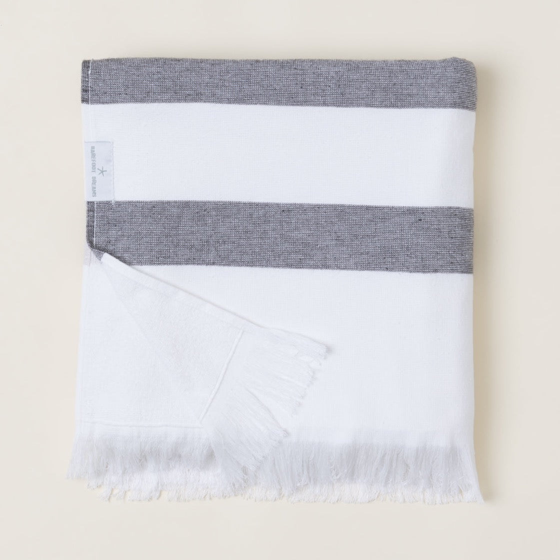 Multistripe Organic Cotton Oversized Towel | Grey + Cream