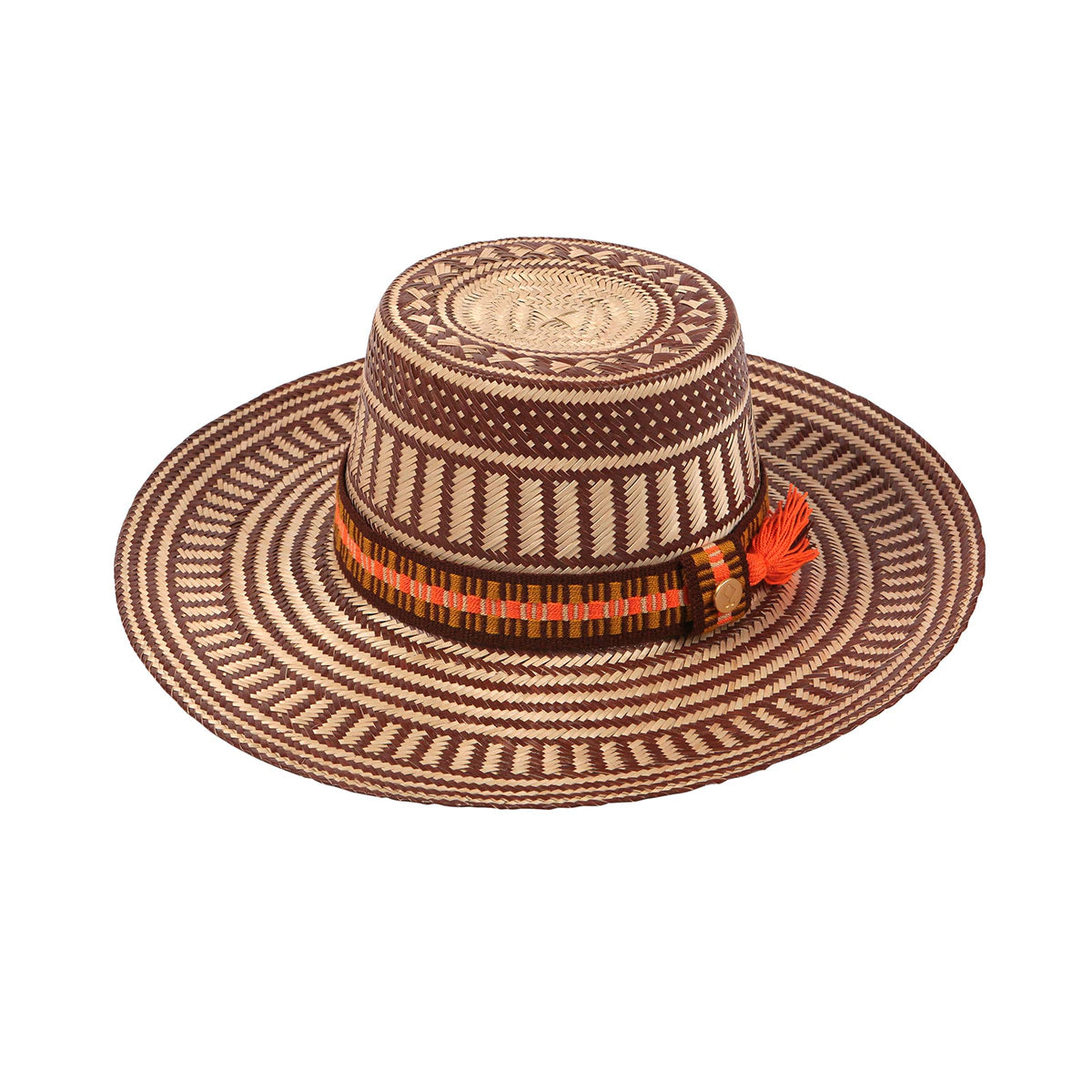 Kasiani Straw Hat | Brown Pattern Work