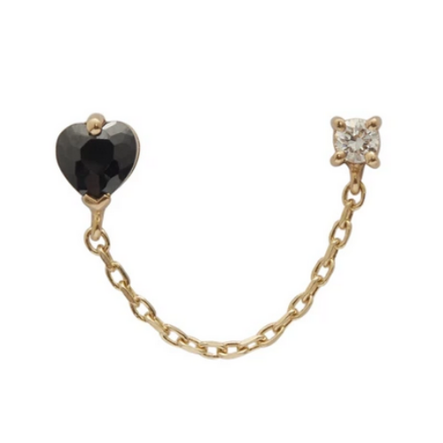 Onyx Heart + Diamond Chain Earring (SINGLE)